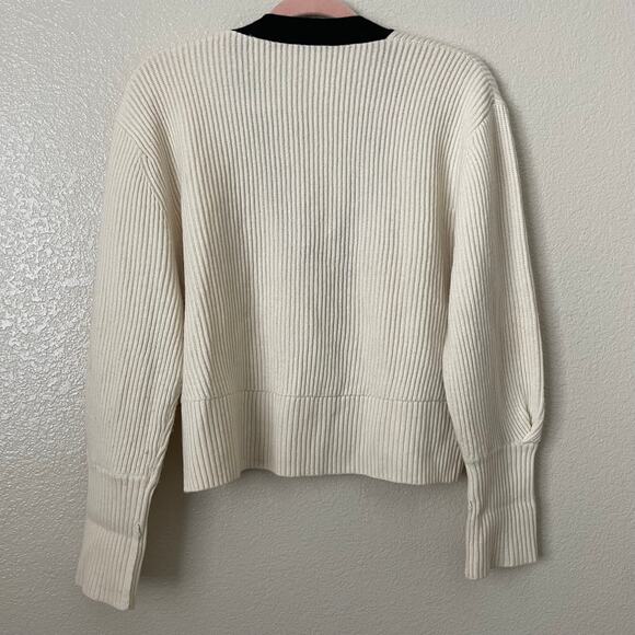 BLDWN Cardigan Women Small Cream Black Sparrow Cashmere Wool Ribbed Knit Sweater - Picture 8 of 12